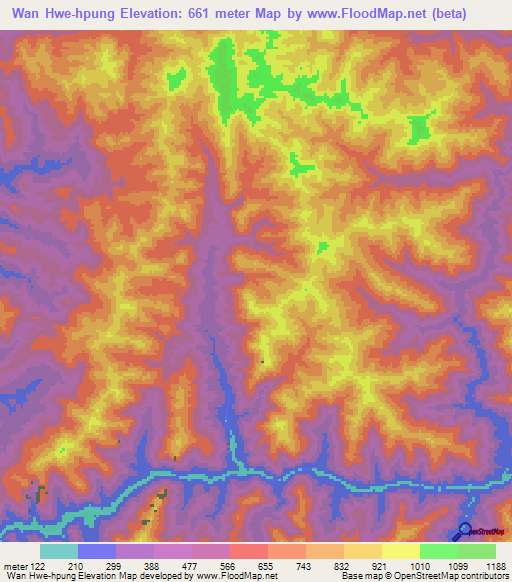 Wan Hwe-hpung,Myanmar Elevation Map