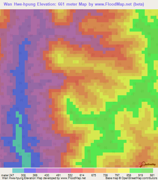 Wan Hwe-hpung,Myanmar Elevation Map