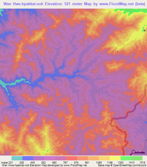 Wan Hwe-hpakkat-nok,Myanmar Elevation Map