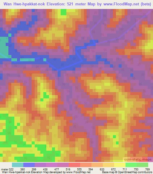 Wan Hwe-hpakkat-nok,Myanmar Elevation Map