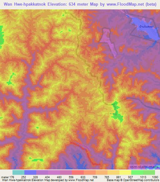 Wan Hwe-hpakkatnok,Myanmar Elevation Map