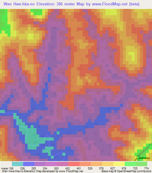 Wan Hwe-hka-no,Myanmar Elevation Map