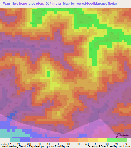 Wan Hwe-heng,Myanmar Elevation Map