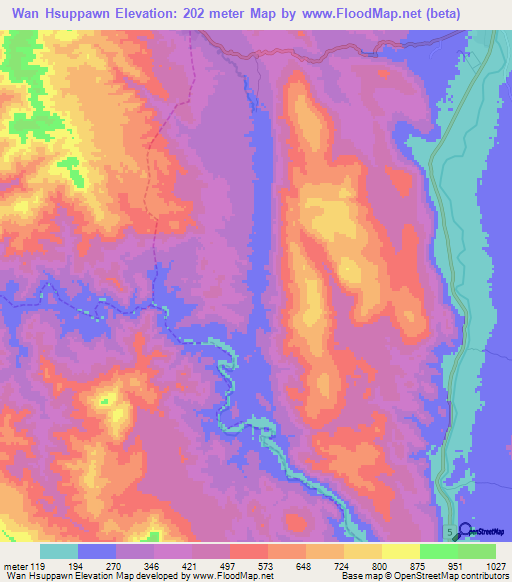 Wan Hsuppawn,Myanmar Elevation Map