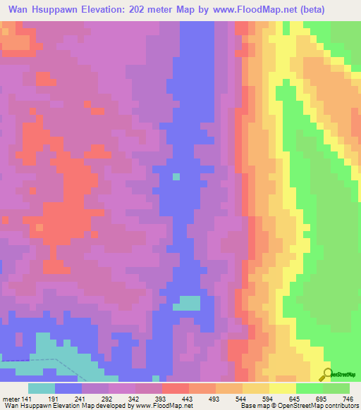 Wan Hsuppawn,Myanmar Elevation Map