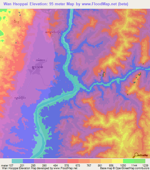 Wan Hsoppai,Myanmar Elevation Map