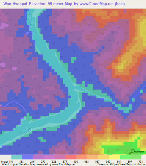 Wan Hsoppai,Myanmar Elevation Map