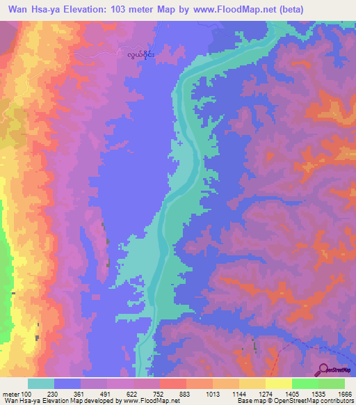 Wan Hsa-ya,Myanmar Elevation Map