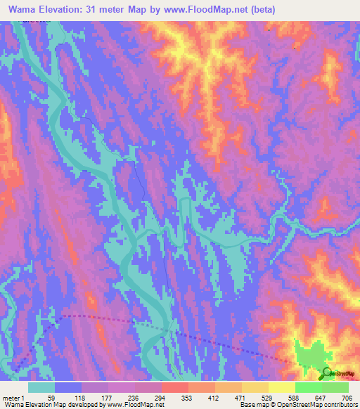 Wama,Myanmar Elevation Map