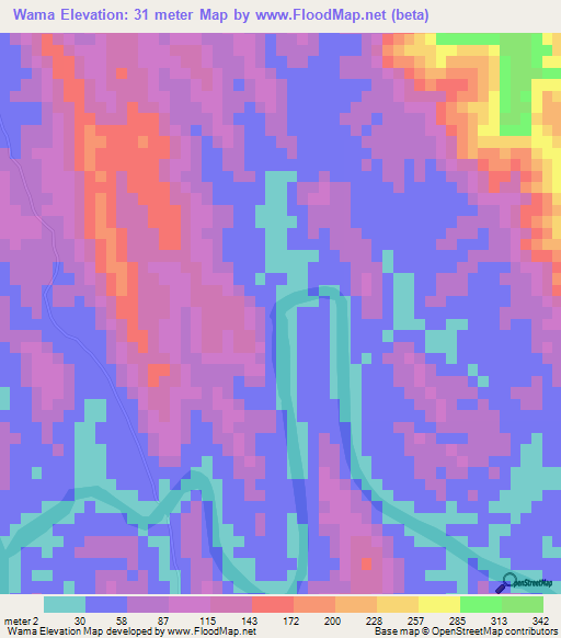 Wama,Myanmar Elevation Map