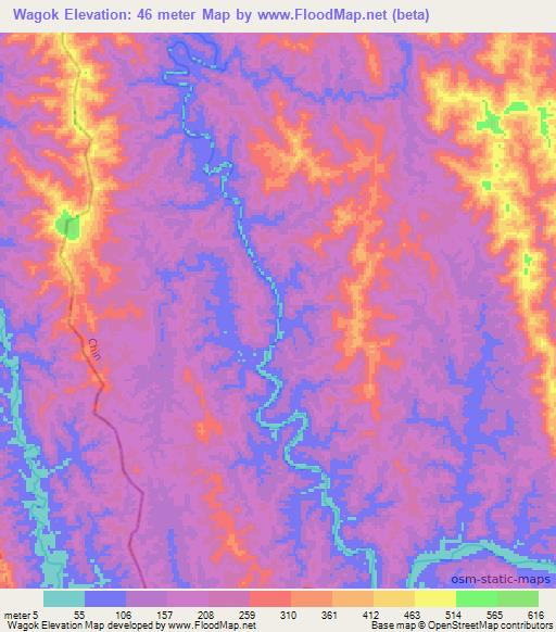 Wagok,Myanmar Elevation Map