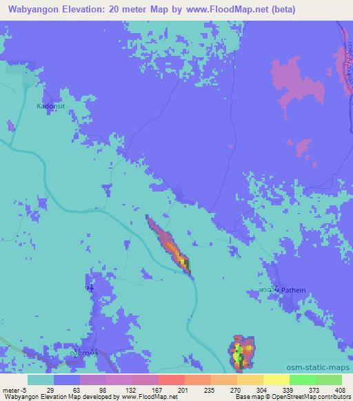 Wabyangon,Myanmar Elevation Map