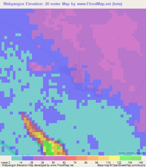 Wabyangon,Myanmar Elevation Map