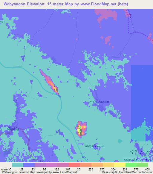 Wabyangon,Myanmar Elevation Map