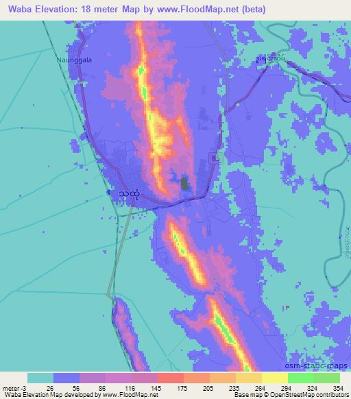 Waba,Myanmar Elevation Map