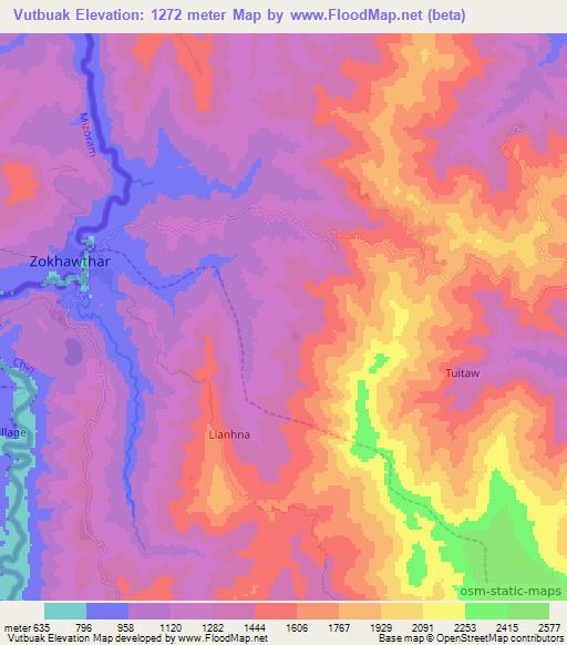 Vutbuak,Myanmar Elevation Map