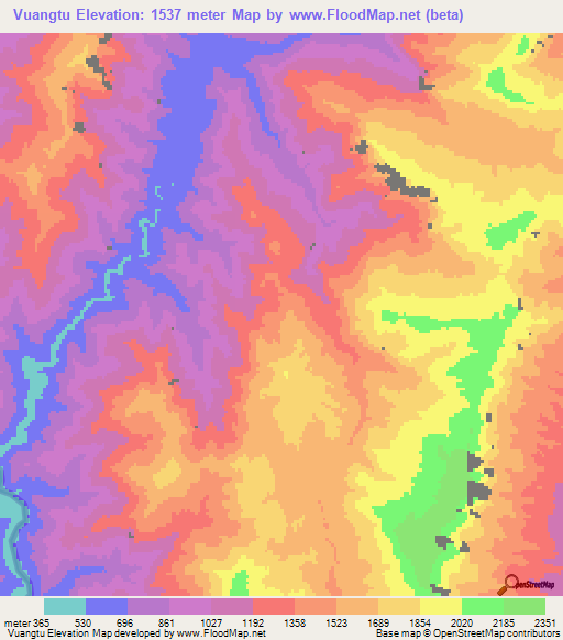 Vuangtu,Myanmar Elevation Map