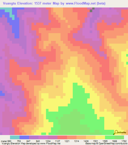 Vuangtu,Myanmar Elevation Map