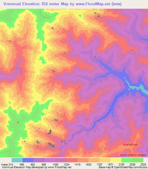 Vommual,Myanmar Elevation Map