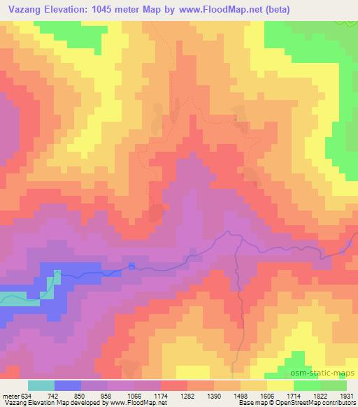 Vazang,Myanmar Elevation Map