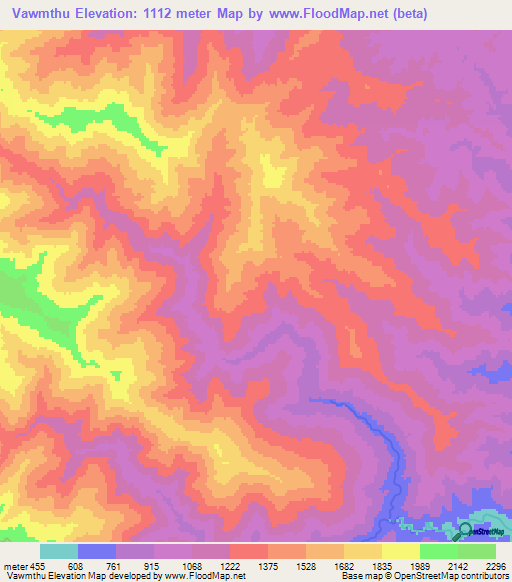 Vawmthu,Myanmar Elevation Map