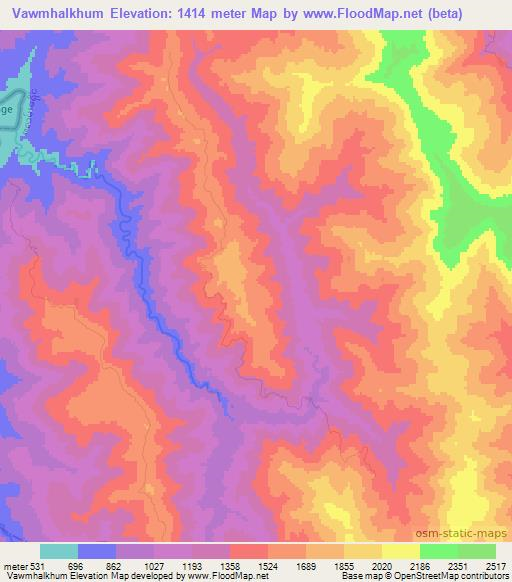 Vawmhalkhum,Myanmar Elevation Map