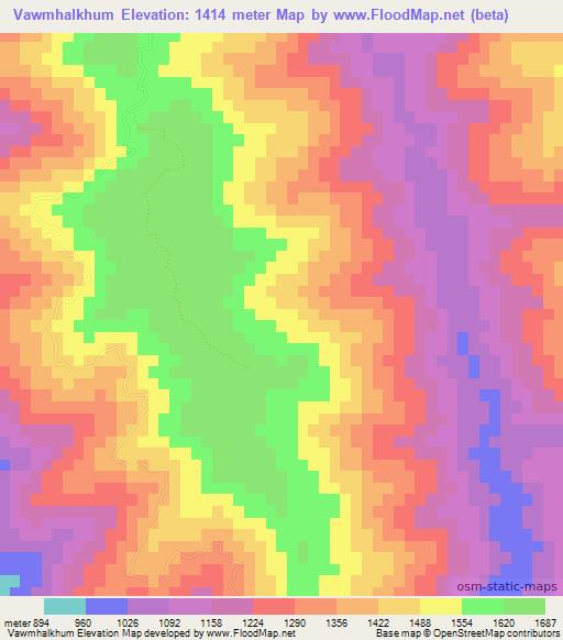 Vawmhalkhum,Myanmar Elevation Map