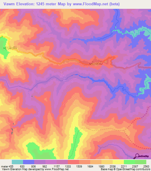 Vawm,Myanmar Elevation Map