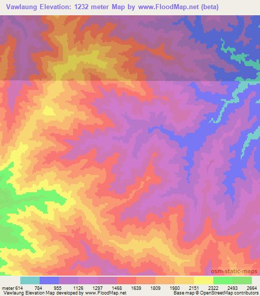 Vawlaung,Myanmar Elevation Map