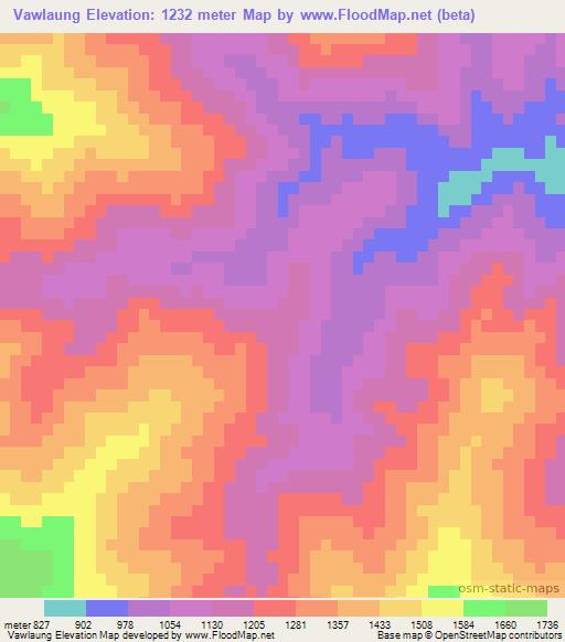 Vawlaung,Myanmar Elevation Map