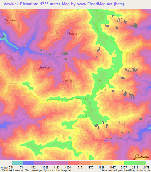 Vawklak,Myanmar Elevation Map