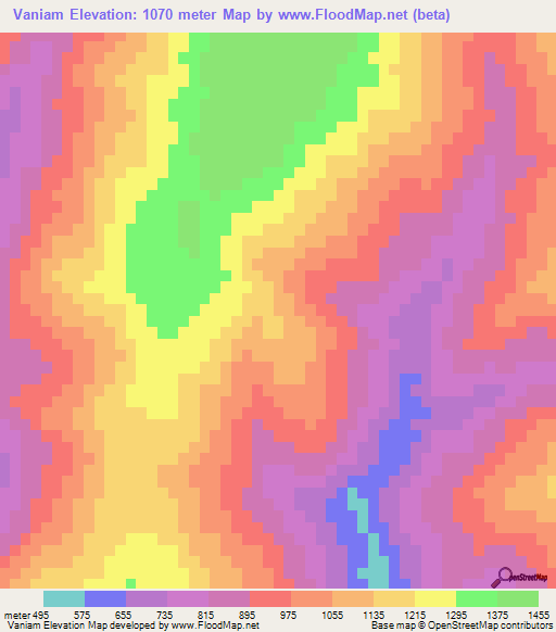 Vaniam,Myanmar Elevation Map