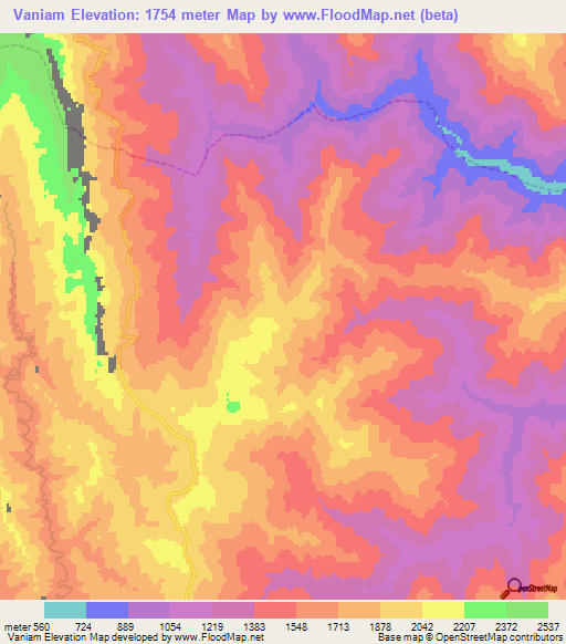 Vaniam,Myanmar Elevation Map