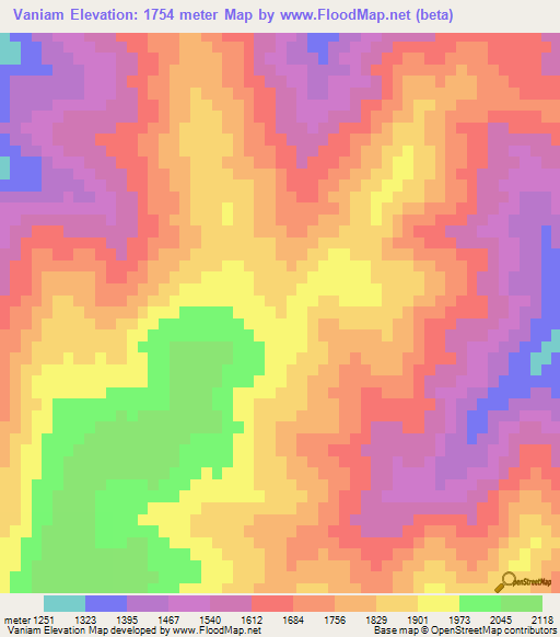 Vaniam,Myanmar Elevation Map