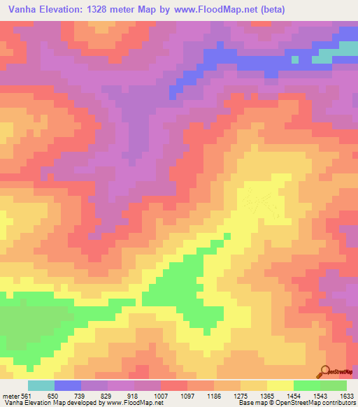 Vanha,Myanmar Elevation Map