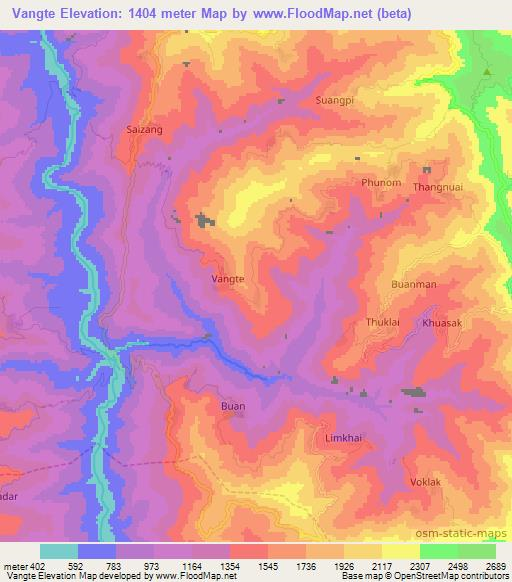 Vangte,Myanmar Elevation Map