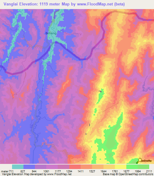 Vanglai,Myanmar Elevation Map