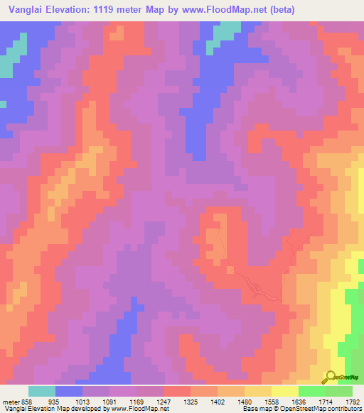 Vanglai,Myanmar Elevation Map