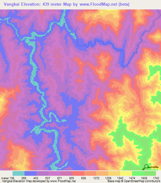 Vangkai,Myanmar Elevation Map