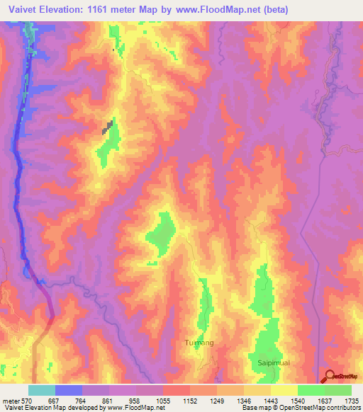 Vaivet,Myanmar Elevation Map