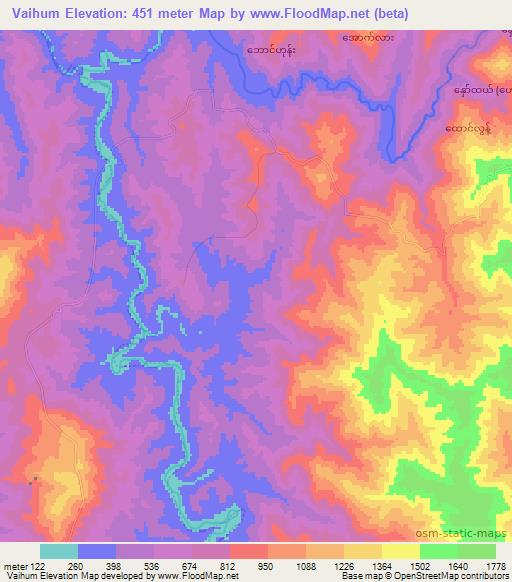 Vaihum,Myanmar Elevation Map