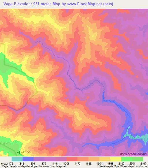 Vaga,Myanmar Elevation Map