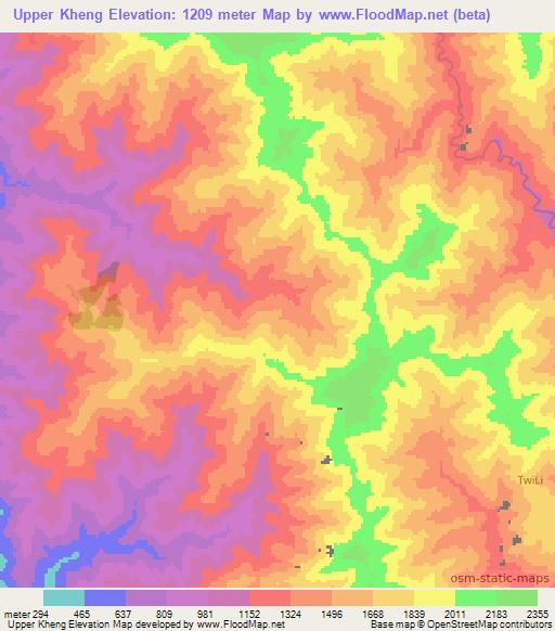 Upper Kheng,Myanmar Elevation Map