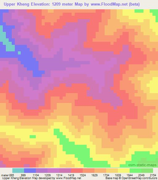 Upper Kheng,Myanmar Elevation Map