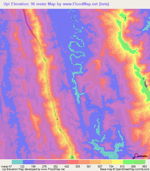 Upi,Myanmar Elevation Map