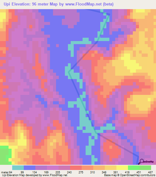 Upi,Myanmar Elevation Map