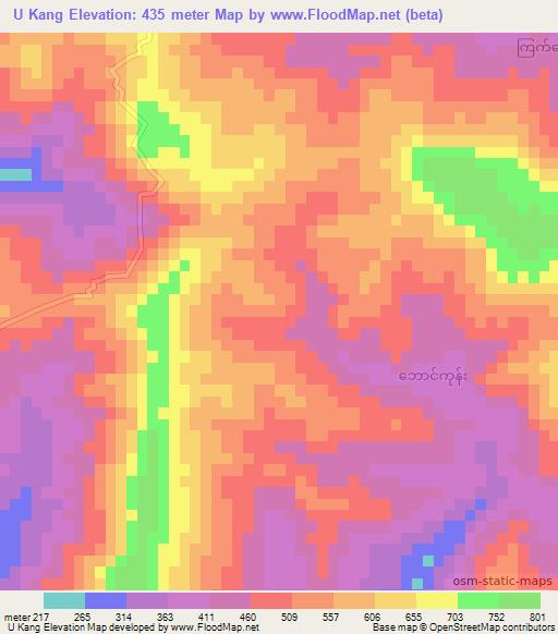 U Kang,Myanmar Elevation Map