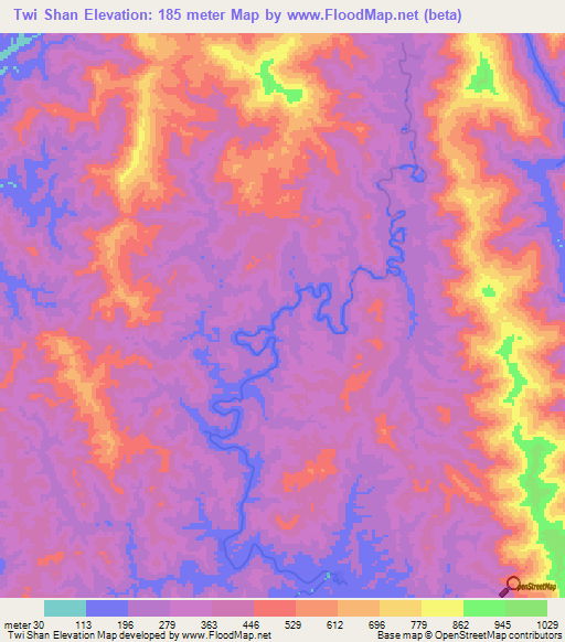 Twi Shan,Myanmar Elevation Map