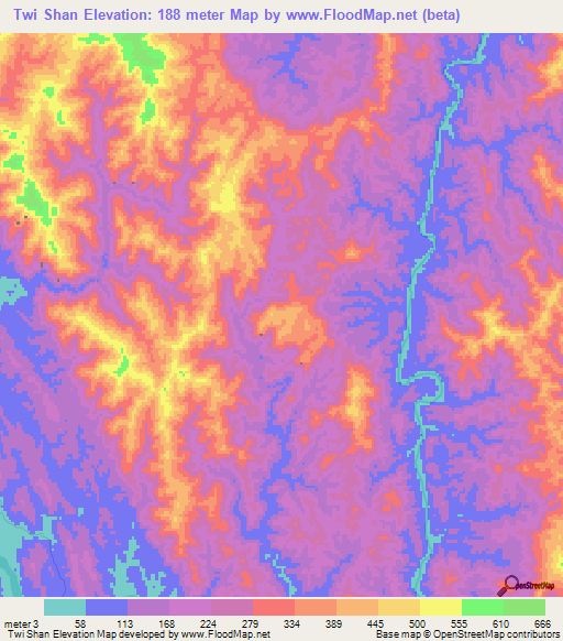 Twi Shan,Myanmar Elevation Map