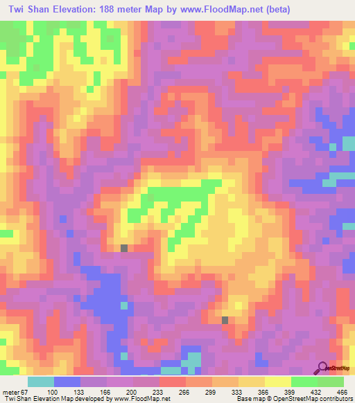 Twi Shan,Myanmar Elevation Map